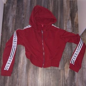 Red GUESS cropped hoodie